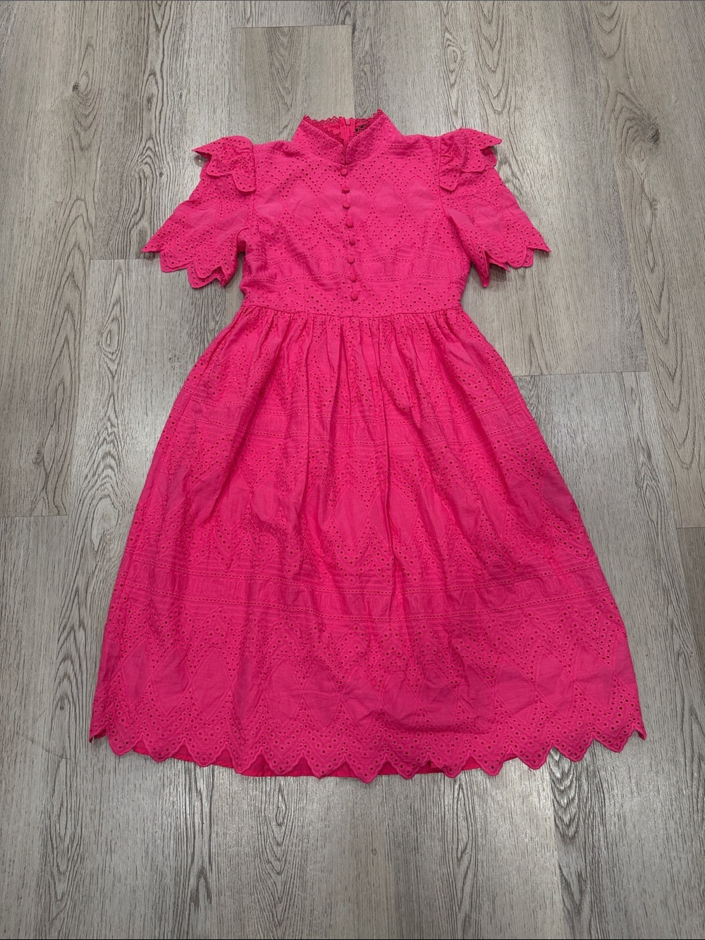 Dalia Macphee Hot Pink Eyelet Midi Dress